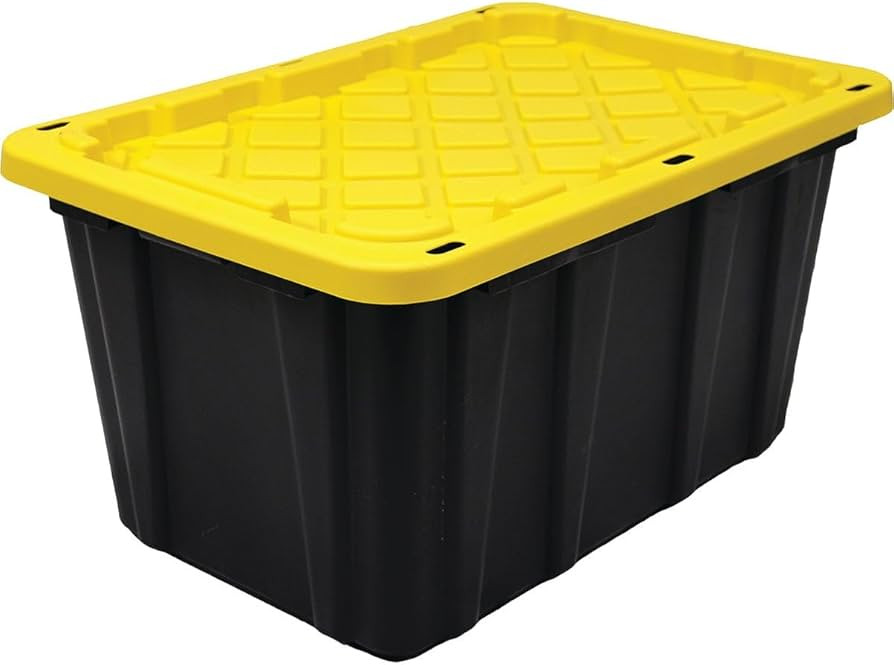 HDX 27 gal. Strong Box Plastic Storage Tote in Black and Yellow | Amazon (US)