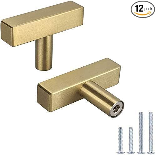 LONTAN 12 Pack Kitchen Cabinet knobs Brushed Brass Cabinet Knobs Square - LS1212GD Euro Gold Cabi... | Amazon (US)