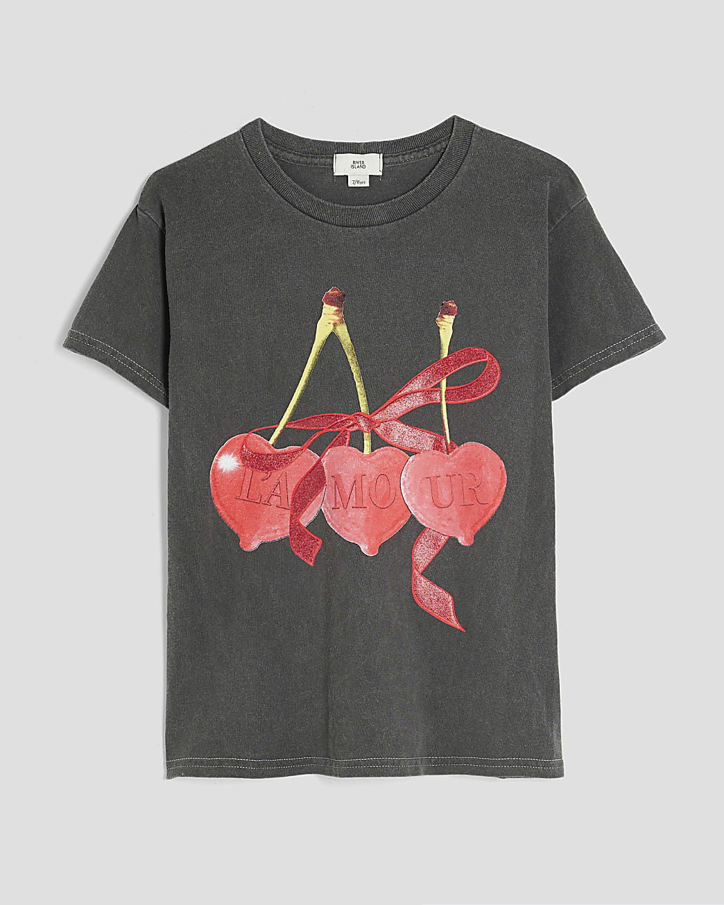 Girls Grey Cherries Print T-Shirt | River Island UK & IE