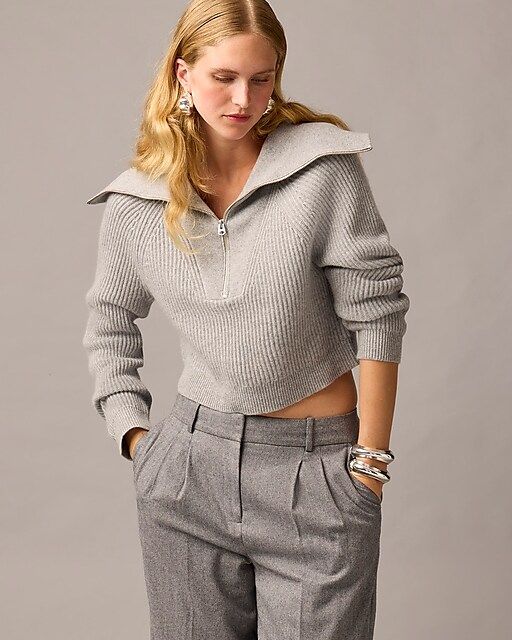 Collection cashmere cropped wide-collar half-zip sweater | J.Crew US