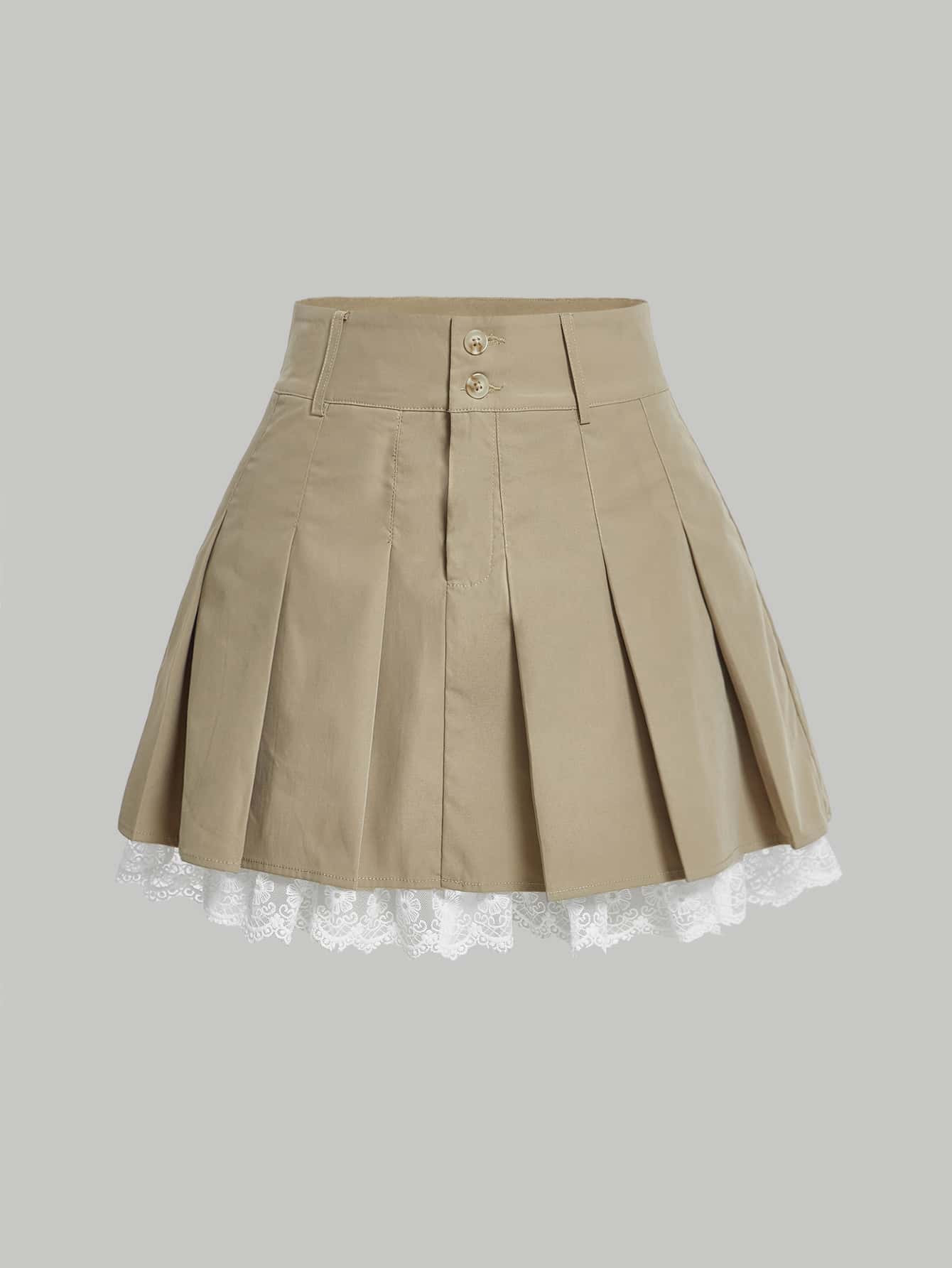 SHEIN MOD Contrast Lace Pleated Skirt | SHEIN
