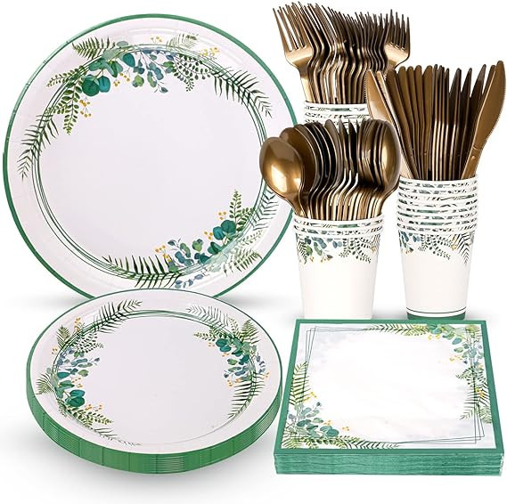 Atonofun Greenery Party Supplies, Sage Green Plates and Napkins, Greenery Baby Shower Plates, Cup... | Amazon (US)
