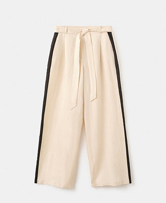 Mango Women's Contrast Stripe Linen Trousers - Macy's | Macy's