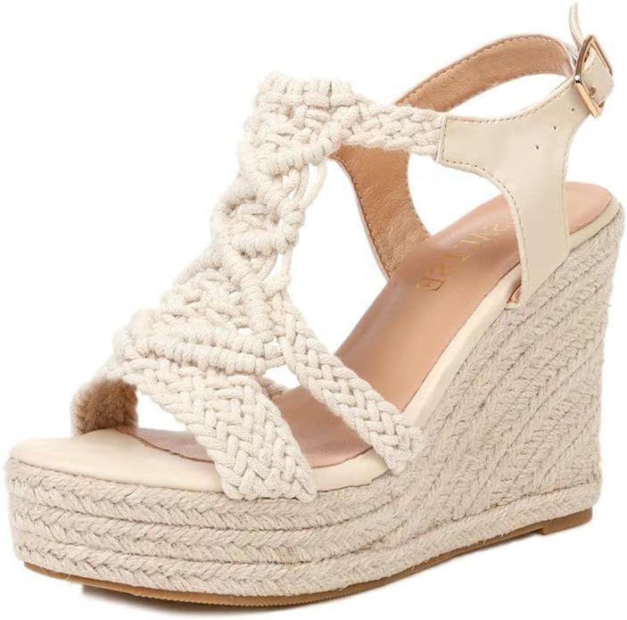 Espadrille Wedge Sandals for Women Comfortable Strappy Platform Sandals Casual Summer Shoes | Amazon (US)