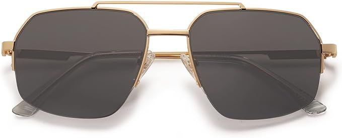 SOJOS Trendy Aviator Sunglasses Mens Womens Retro Double Bridge Metal Semi-Rimless Shades Lentes ... | Amazon (US)