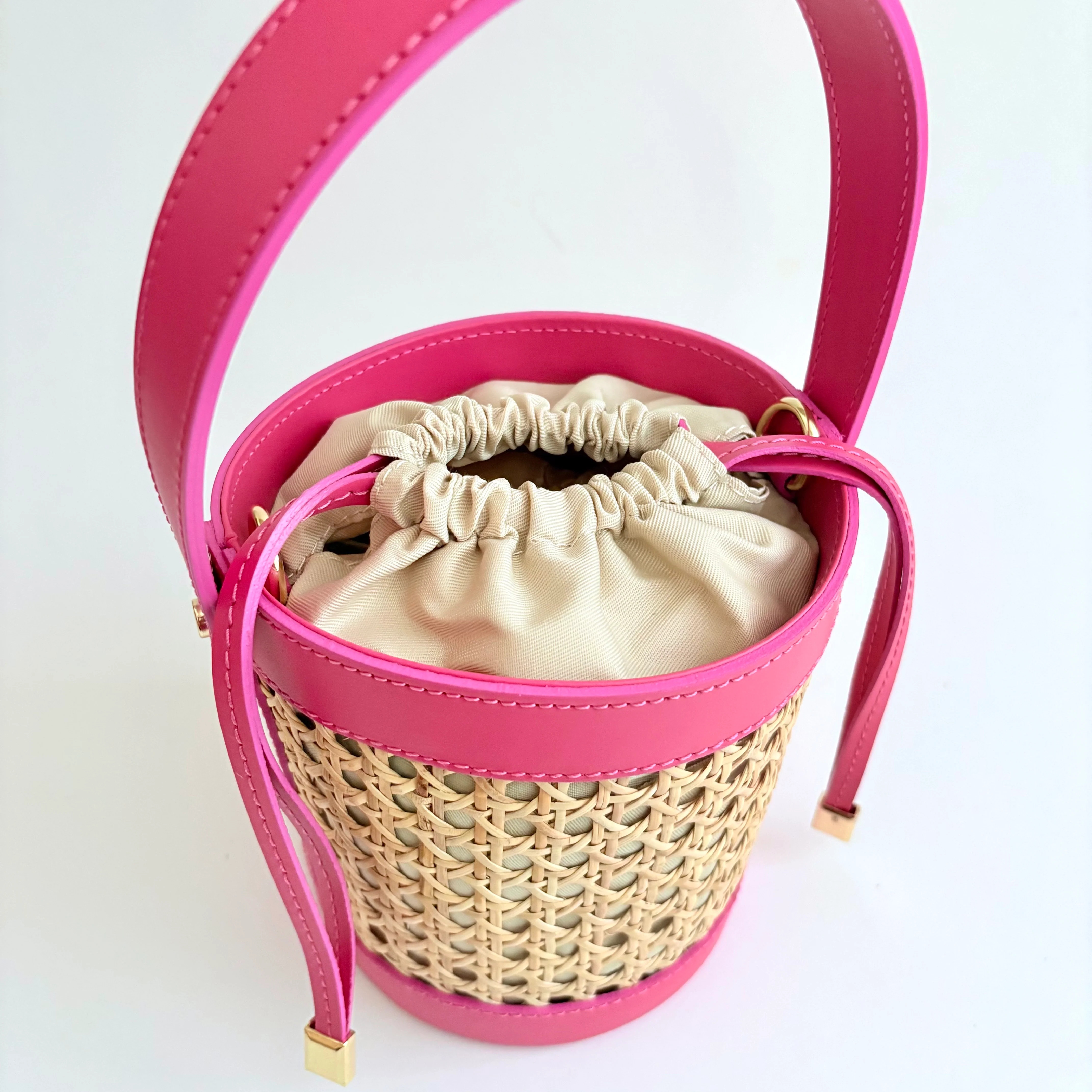 Hot Pink Cane Wicker Bucket Bag | Colores Collective
