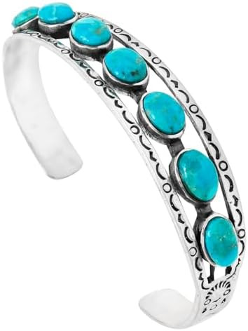 Turquoise Bracelet Sterling Silver 925 Genuine Gemstones Cuff Bracelet | Amazon (US)