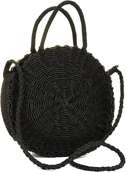 Crossbody Straw Bag, Straw handbag Women Handwoven Round Rattan Bag Shoulder Bag Summer Beach Pur... | Amazon (UK)