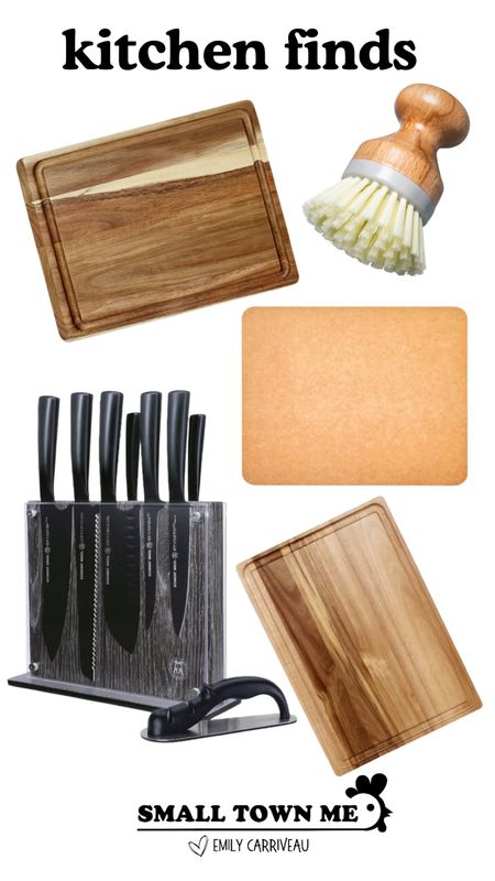 Cabin kitchen finds!
 these wood cutting boards  have ridges to catch juices while cutting. This aesthetically pleasing dish scrubber. And this knife block set is too cool. 

#LTKKids #LTKFamily #LTKHome