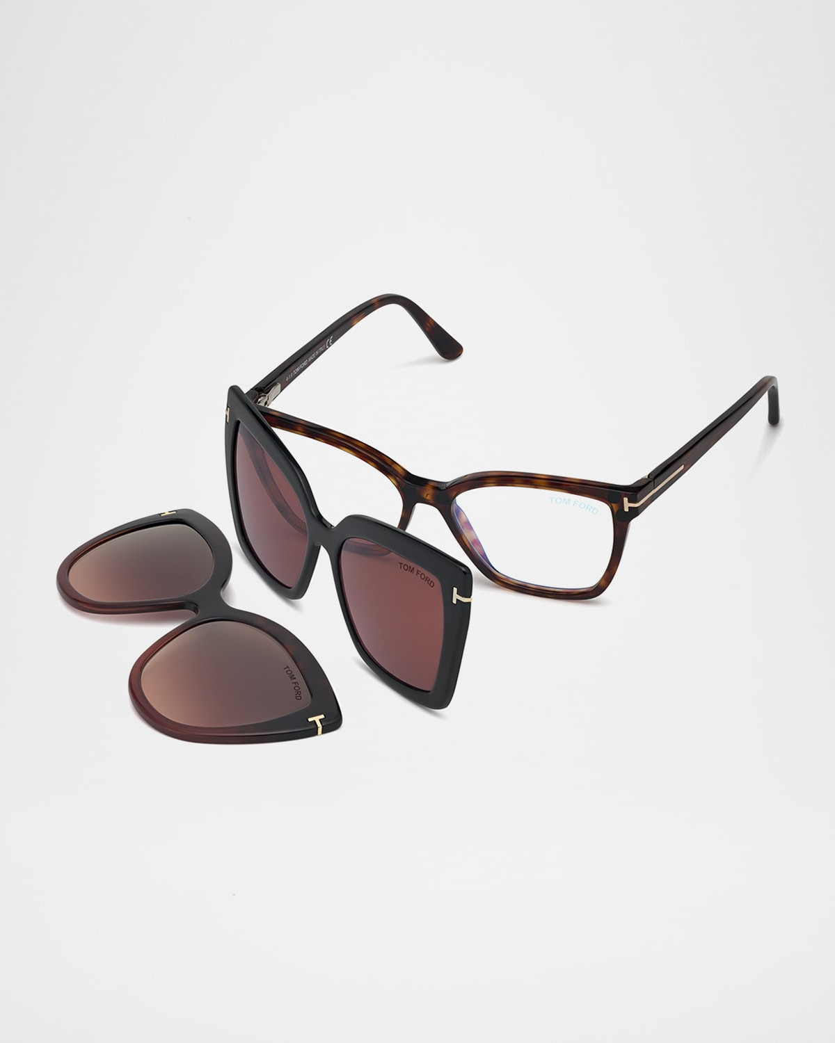 Square Blue-Block Optical Frames w/ Two Magnetic Sunglasses Clips | Neiman Marcus