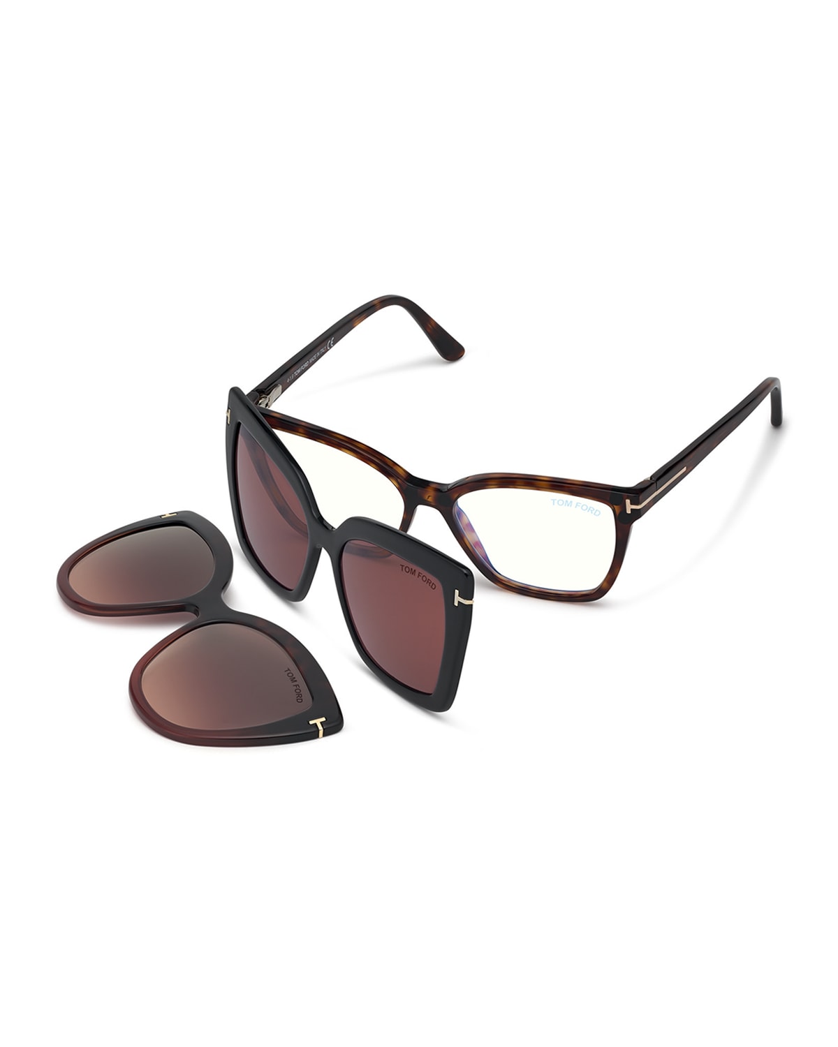 Square Blue-Block Optical Frames w/ Two Magnetic Sunglasses Clips | Neiman Marcus