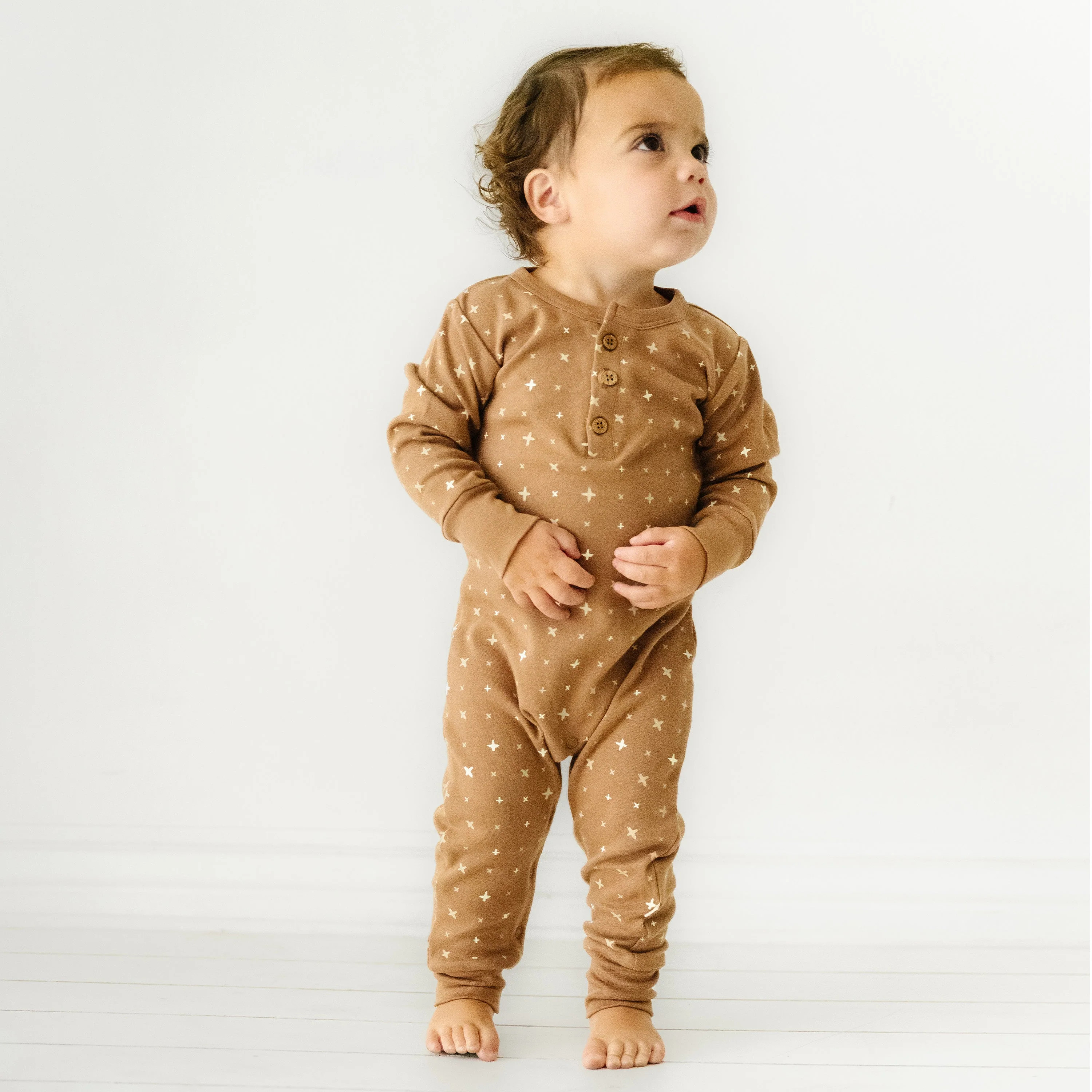 Organic Buttoned Romper - Sparkle | Makemake Organics | Makemake Organics