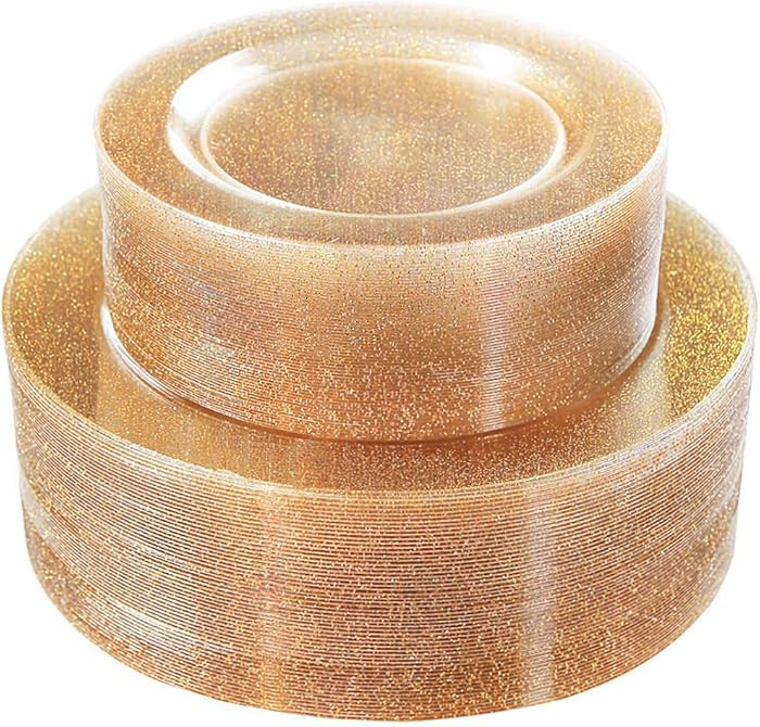 WDF 120PCS Gold Plastic Plates- Disposable Gold Glitter Plates, Premium Heavy Duty 60-10.25" Dinn... | Amazon (US)