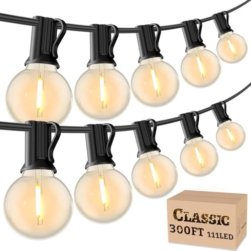 RTTY 300 FT Outdoor String Lights Patio Light for Outside, Waterproof G40 Shatterproof LED Bulbs, Dimmable Hanging Connectable Globe Lighting for Bistro, Backyard, Cafe, Porch, Balcony, Market, 2700K | Amazon (US)