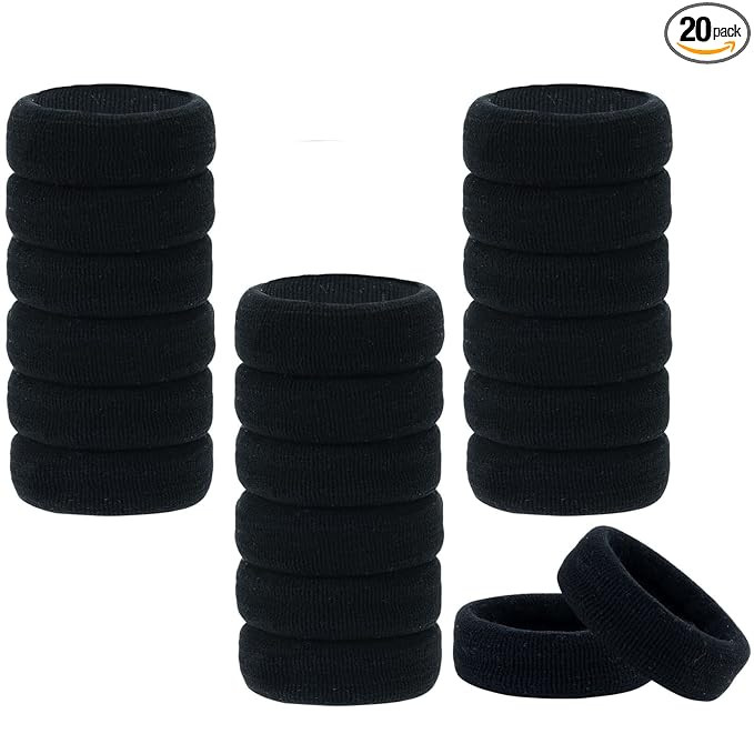 Amazon.com : Lawie 20 Pack Colorful Black Terry Cloth Knit Stretchy Wide Thick Hair Ties Scrunchi... | Amazon (US)