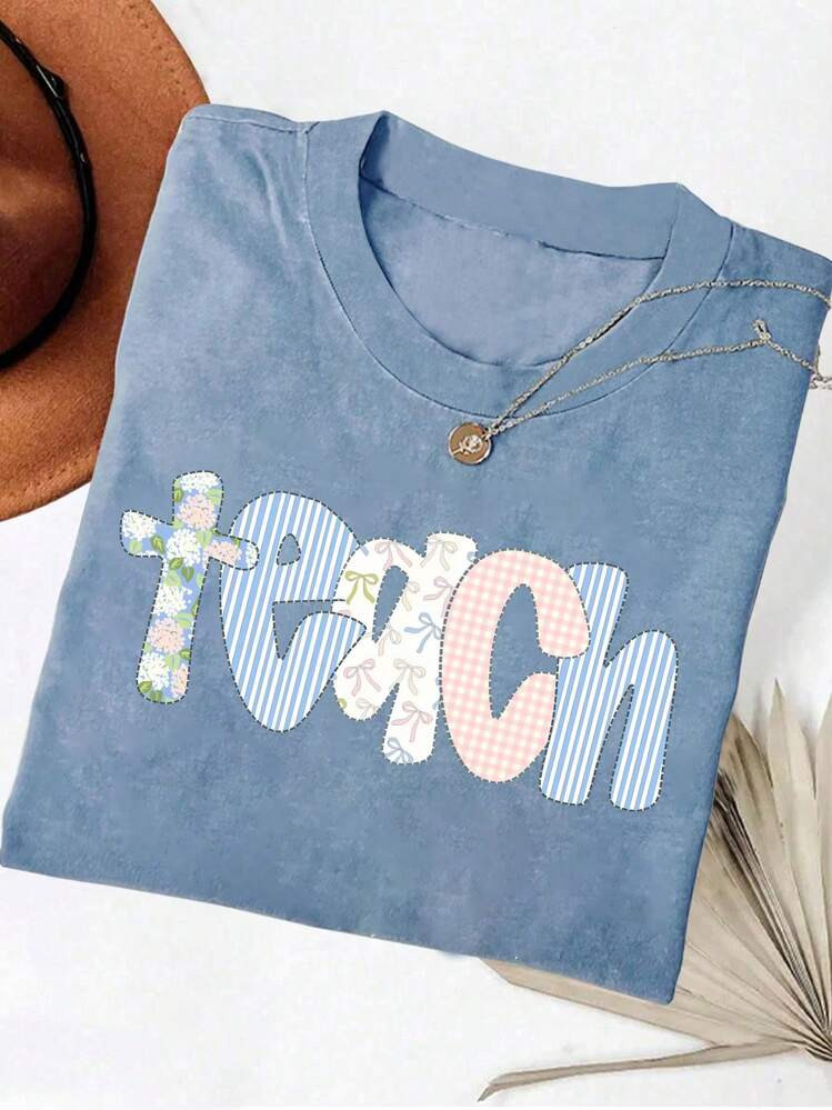 Lalippa Comfortable Color Teachers Shirt, Teacher Shirt, Kindergarten Teacher Shirt, Teacher T-Shirt, Back To School Shirt, Teacher's Day Women T-Shirt | SHEIN