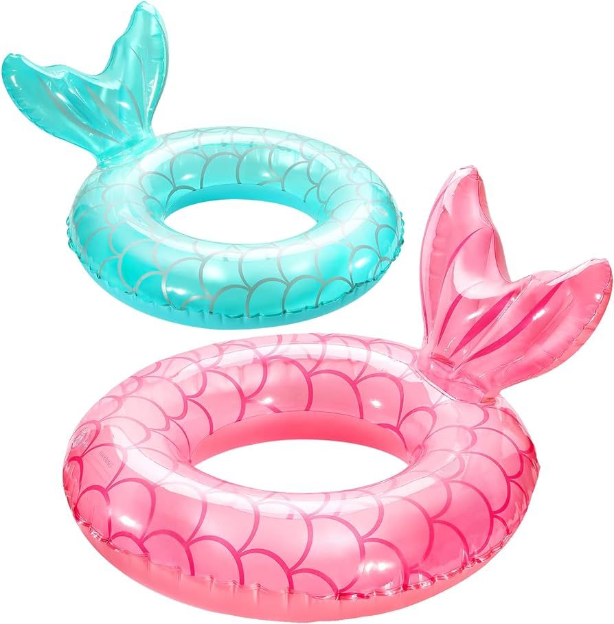 HeySplash Mermaid Pool Float, Mermaid Tail Shaped Pool Swimming Float Tube Ring Floatie, Water Fu... | Amazon (US)