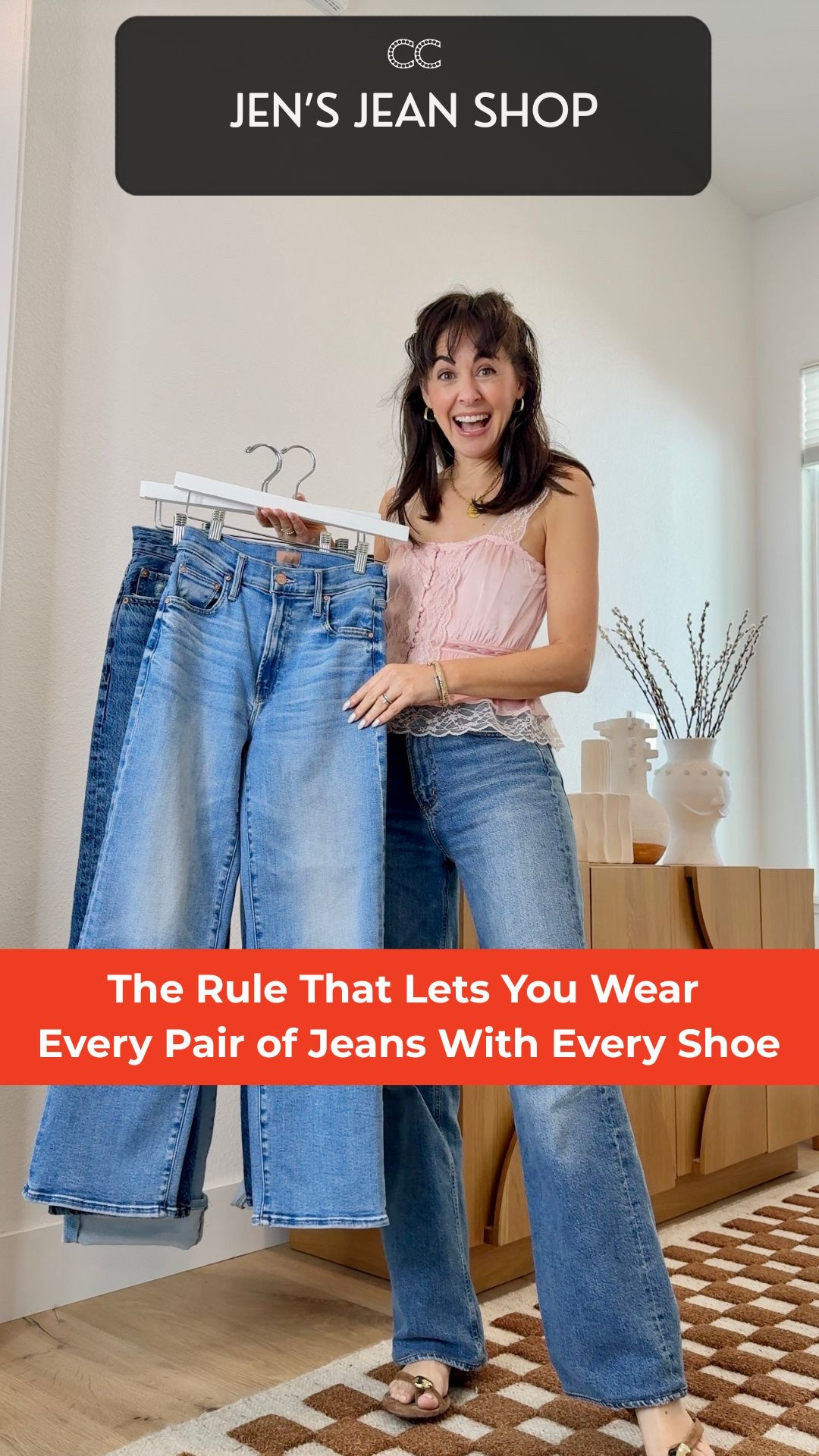 Jeans that go with every shoe — the one measurement that changes everything.

If you pick long or short jeans with an opening between 16-20” they will look good with any shoe.

1. MOTHER cropped
2. Pistola cropped 
3. Agolde Long (look for less linked) 
4. MOTHER convertible 

Promo codes: 15JEN at Pistola CLOSETCHOREOGRAPHY20 at Sequin Jewelry and CLOSET_15 at Alice and Olivia
