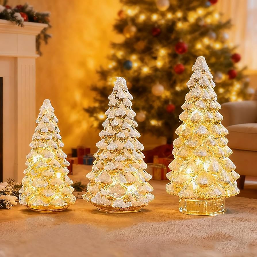 3PCS Christmas Ornaments Set,Tower Shaped Glass Xmas Tree, Mercury Glass Tabletop Christmas Tree ... | Amazon (US)