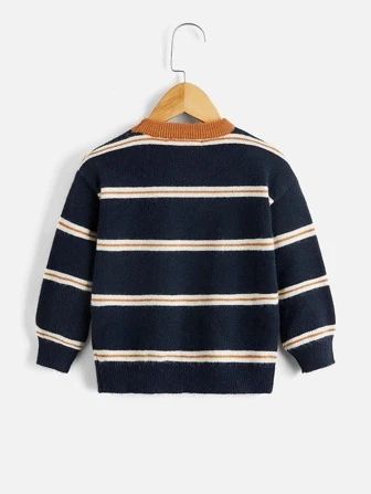 SHEIN Kids EVRYDAY Toddler Boys Striped Pattern Pocket Patched Sweater4.94(100+) | SHEIN