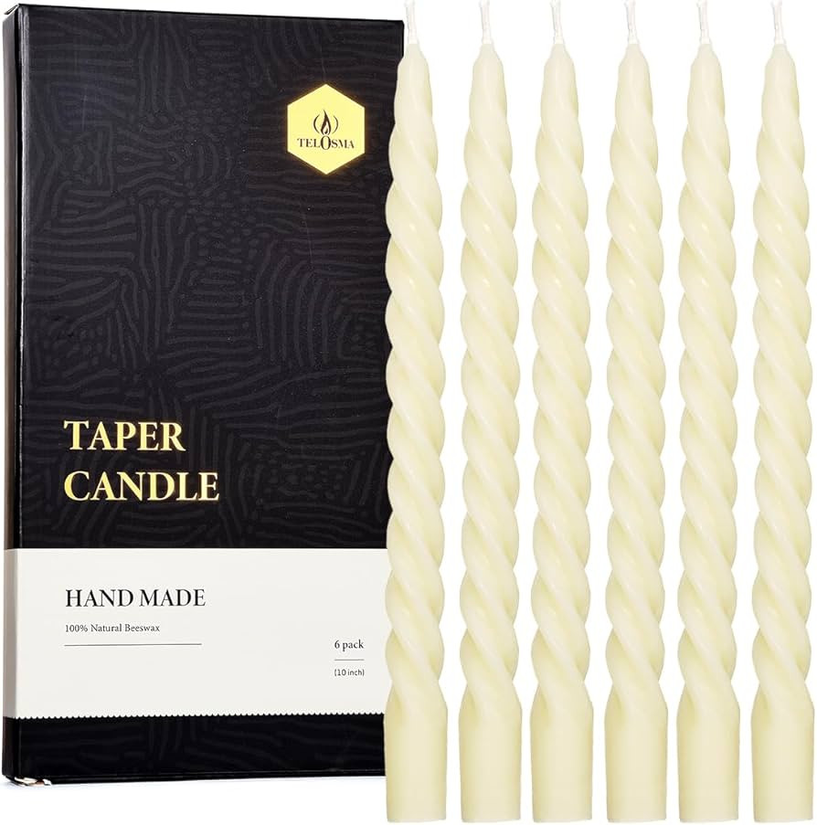 Natural Beeswax Spiral Taper Candles Pack of 6, Organic Dripless Long Candle Sticks for Dinner We... | Amazon (US)