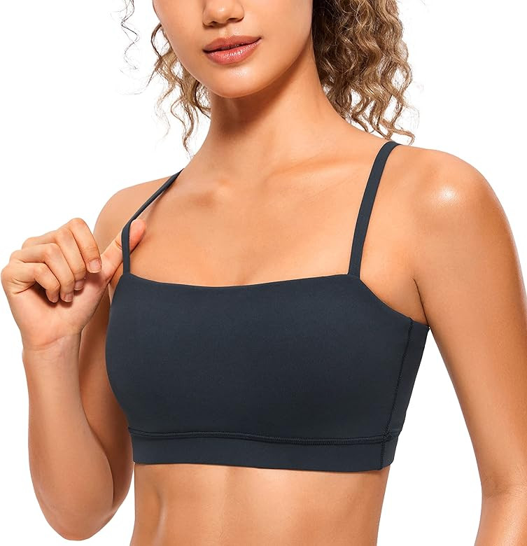 CRZ YOGA Butterluxe Womens Adjustable Spaghetti Thin Strap Sports Bra - Padded Wireless Square Ne... | Amazon (US)
