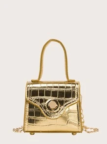 Mini Metallic Croc Embossed Satchel Bag | SHEIN