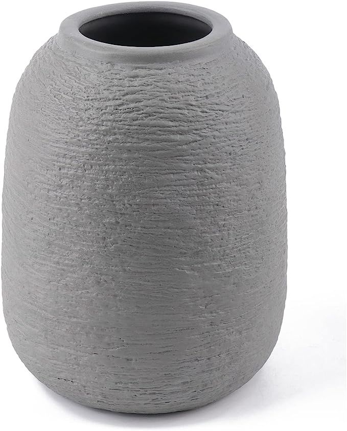 DEEMEI - Grey Ceramic Vase Large Rounded Textured Modern Geometric Pattern Floral Vase for Living... | Amazon (US)