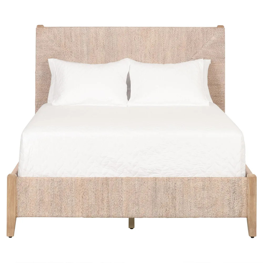 Laurice French Country Woven Abaca Rope Mahogany Platform Bed - Queen | Kathy Kuo Home