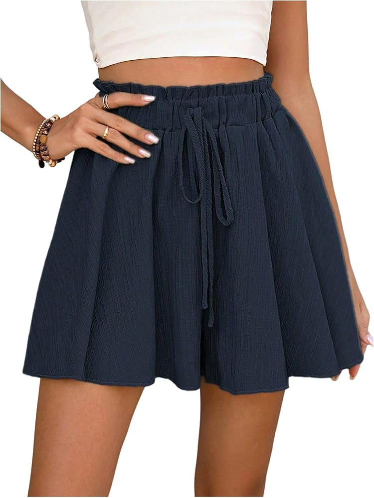 SweatyRocks Women's Casual Flowy Shorts Summer Ruffled Elastic Waist Short for Women Mini Shorts | Amazon (US)