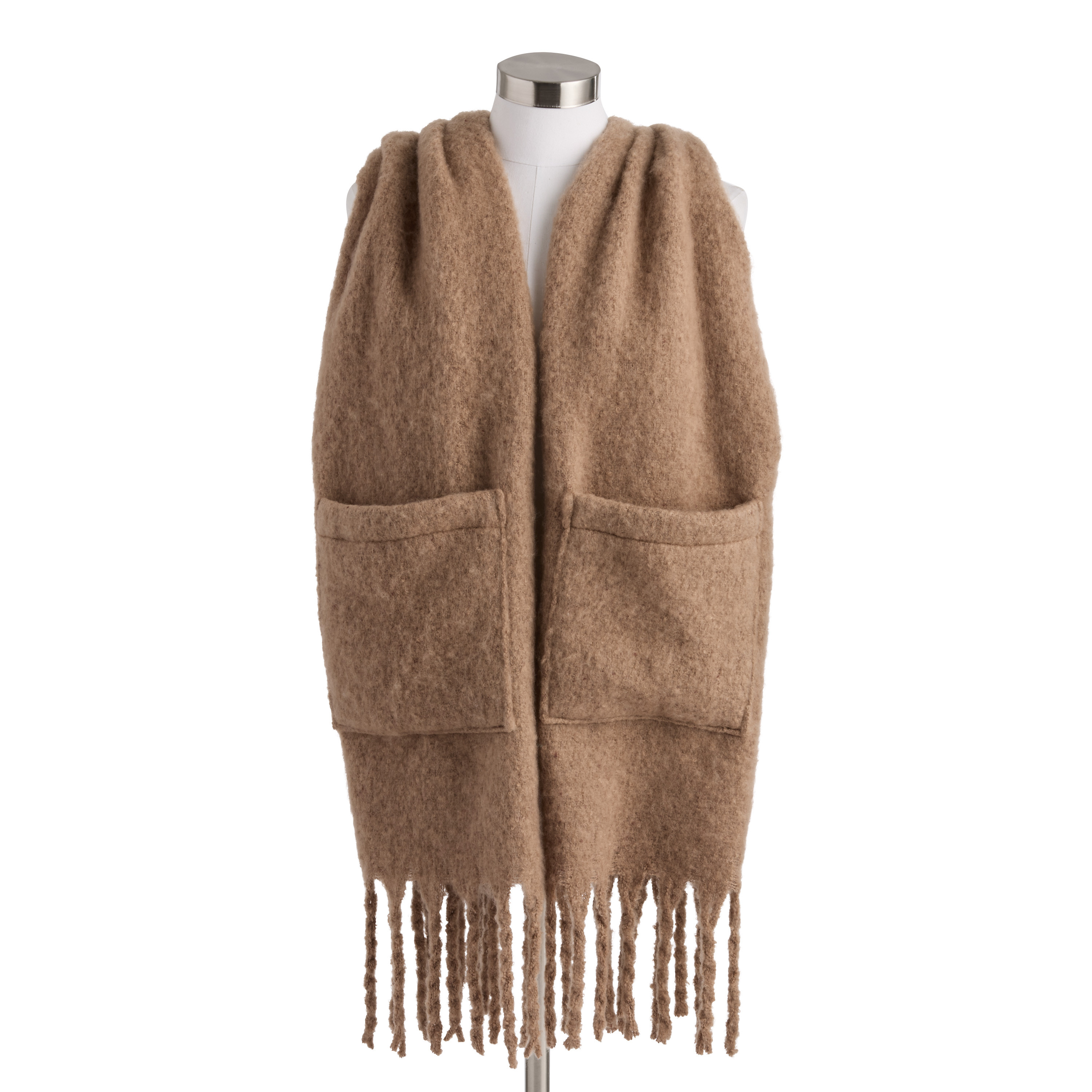 Mushroom Brown Blanket Scarf with Pockets | World Market