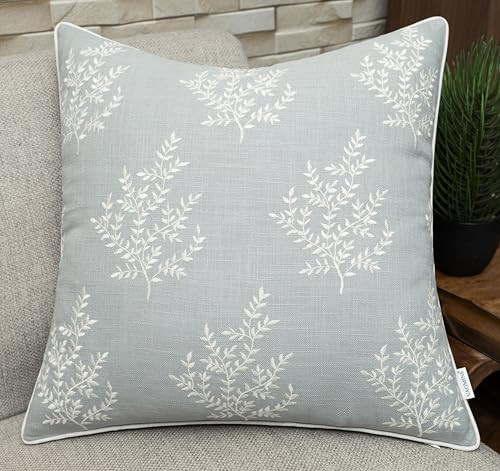 VAGMINE Embroidered Fern Leaf 20x20 Throw Pillow Cover, Robins Egg | Amazon (US)