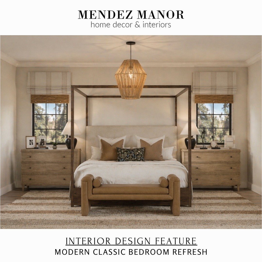 Master bedroom refresh with new Roman shades, fresh bedding, and a statement pendant light. 

A good bedroom makeover is the perfect gift for mom! 

🏡 Through my flat-rate virtual design packages, I create complete room plans - including layout, furniture selections, finishes and shoppable links - so you can confidently bring your space to life. Visit mendezmanor.com to reserve your package. 👍🏻

Transitional bedroom, traditional home decor, modern farmhouse, 

#LTKMothersDay #LTKmomlife #LTKHome