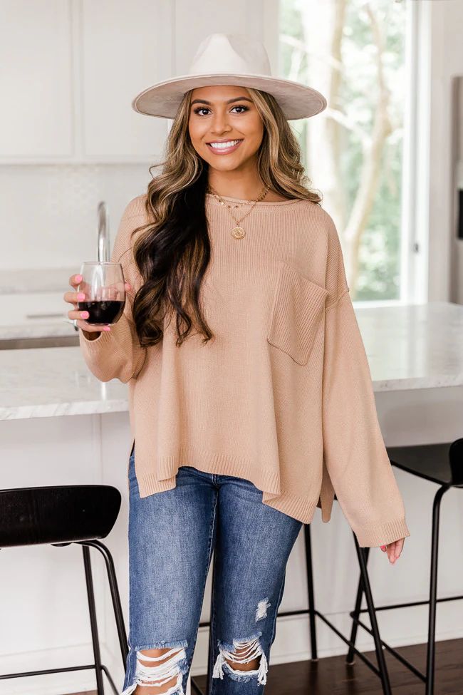 Cozy Up Taupe Pocket Sweater | The Pink Lily Boutique