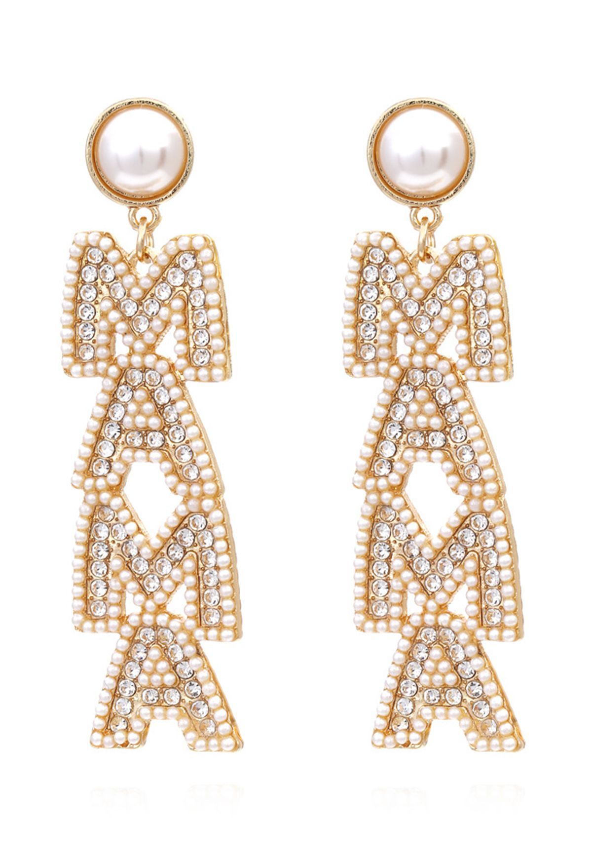MAMA Luxurious Diamond Pearl Earrings | Chicwish