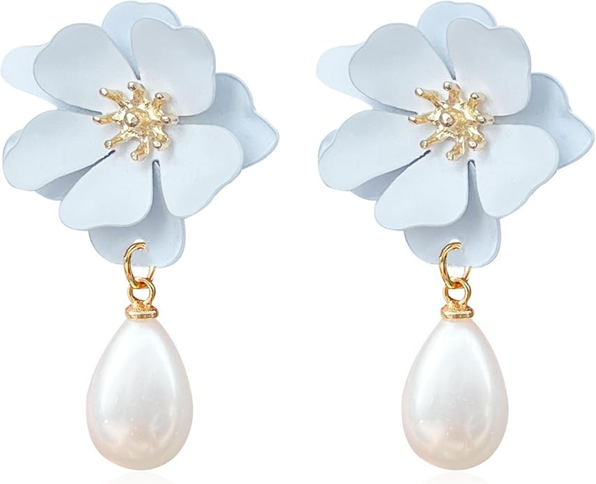 Pearl Bohemian Flower Earrings Floral Petal Flower Stud Earrings Jewelry for Women | Amazon (US)