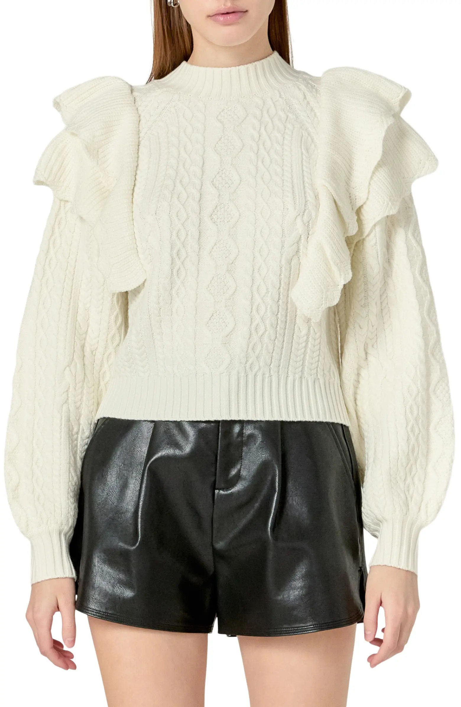 Endless Rose Ruffle Cable Stitch Sweater | Nordstrom | Nordstrom