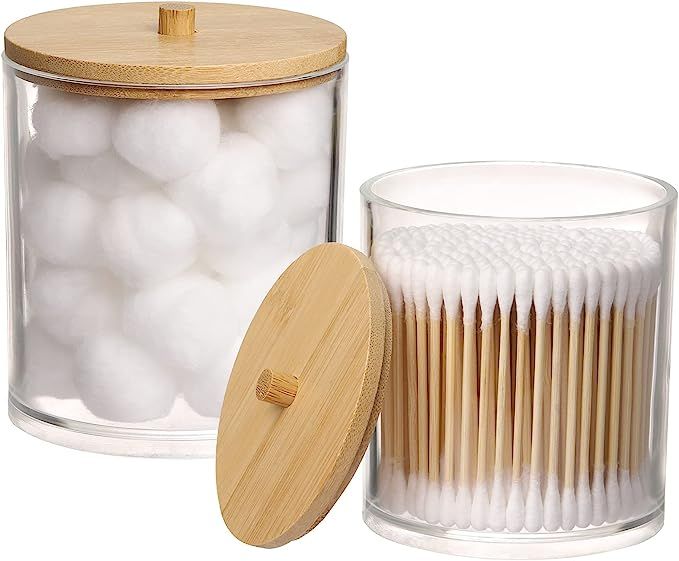 Tbestmax 15Oz Qtip Holder Bathroom Jars Canisters for Cotton Ball Swab Pad Storage Dispenzer, Bam... | Amazon (US)