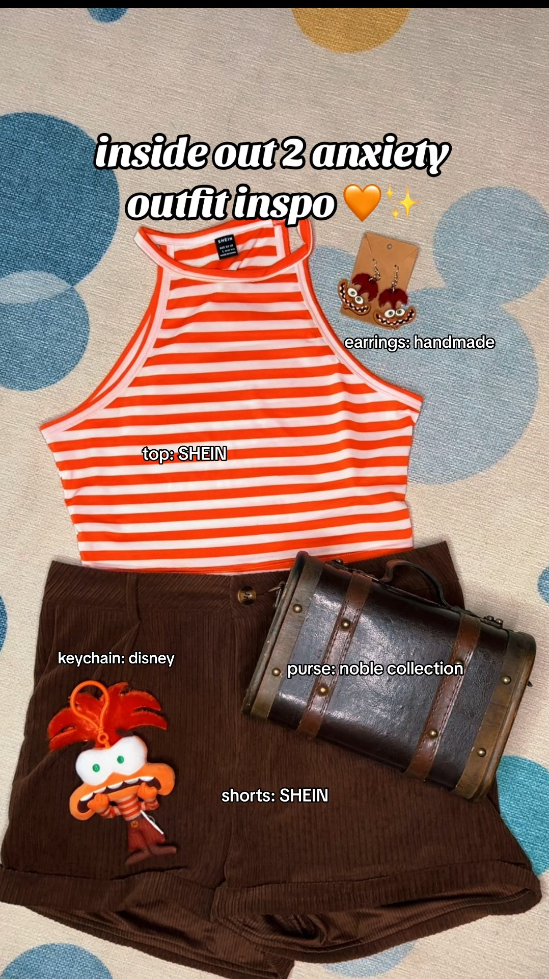 Loved putting together this Anxiety outfit for Inside Out 2! 🧡

Top: shein
Bottoms: shein
Purse: noble collection 
Keychain: disney
Earrings: handmade 😁



#LTKFamily #LTKParties