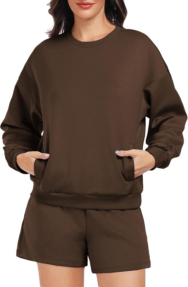 PINSPARK Two Piece Sets for Women 2024 Fall Outfits Sweatsuit 4 Pockets Sweat Short Sets Casual M... | Amazon (US)