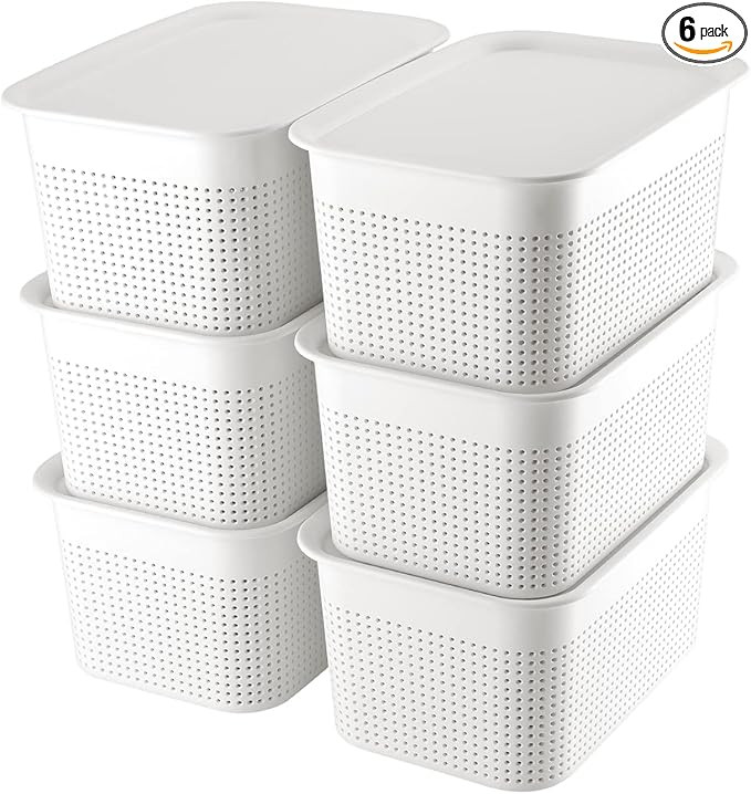 AREYZIN Plastic Storage Bins With Lid Set of 6 Baskets for Organizing Container Lidded Organizer ... | Amazon (US)