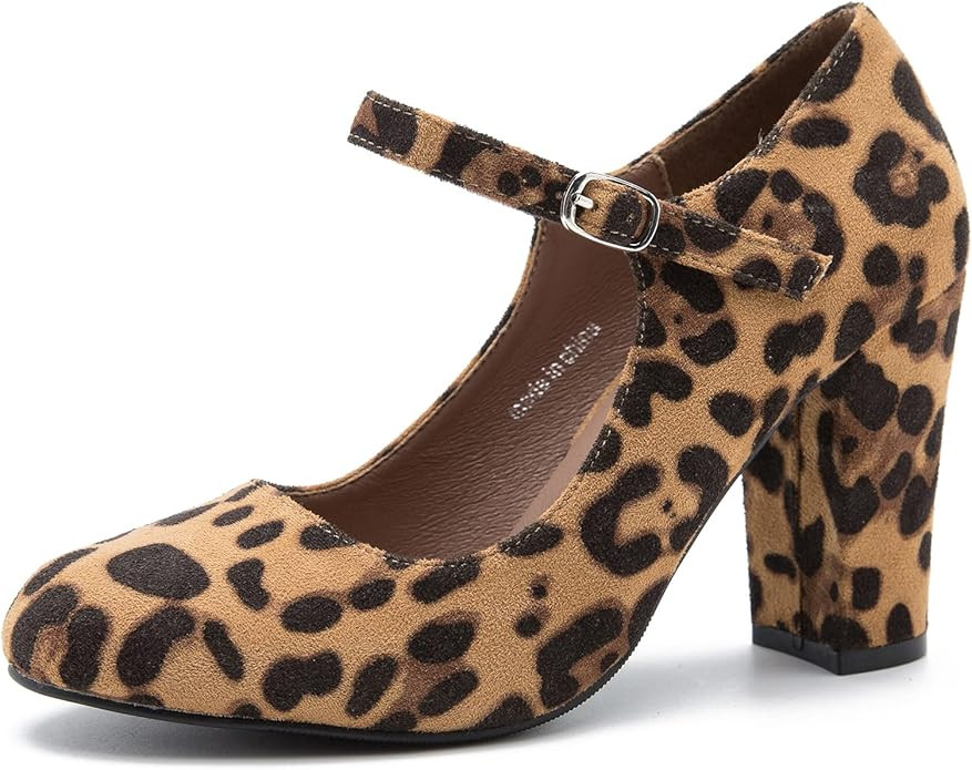 MAIERNISI JESSI Women's Mary Jane Heels Closed Toe Block Heel Round Toe Chunky High Heel Pumps | Amazon (US)