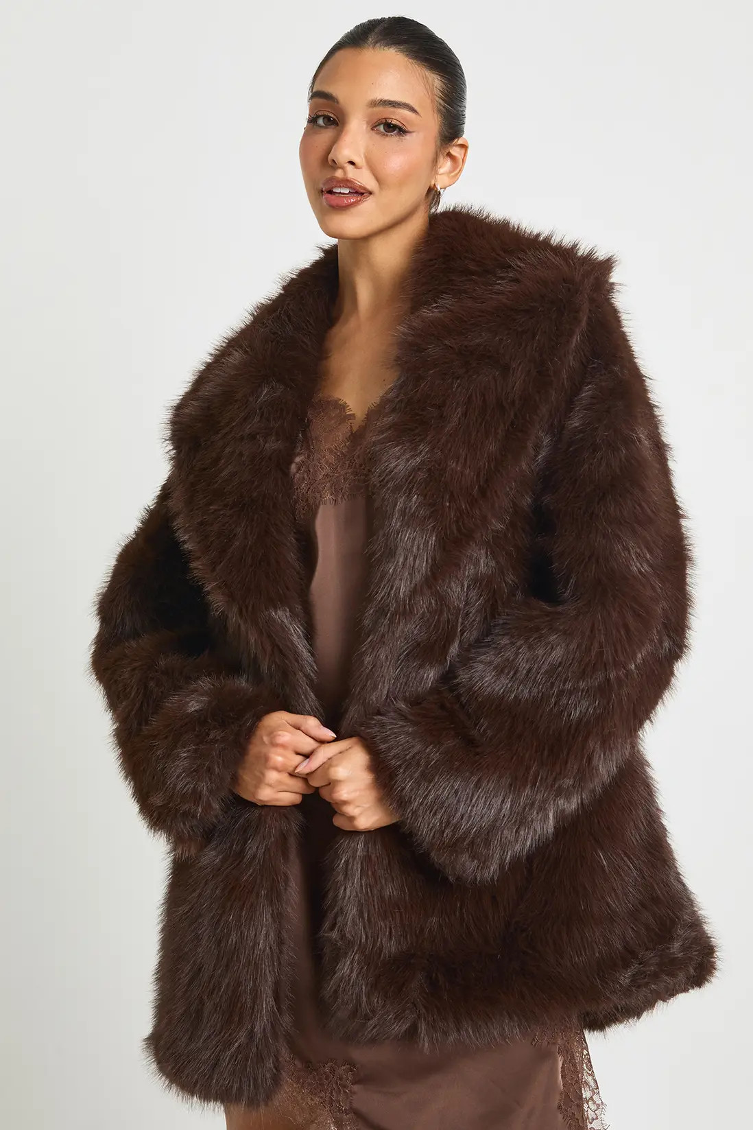 Faux Fur Collared Long Jacket | boohoo (US & Canada)