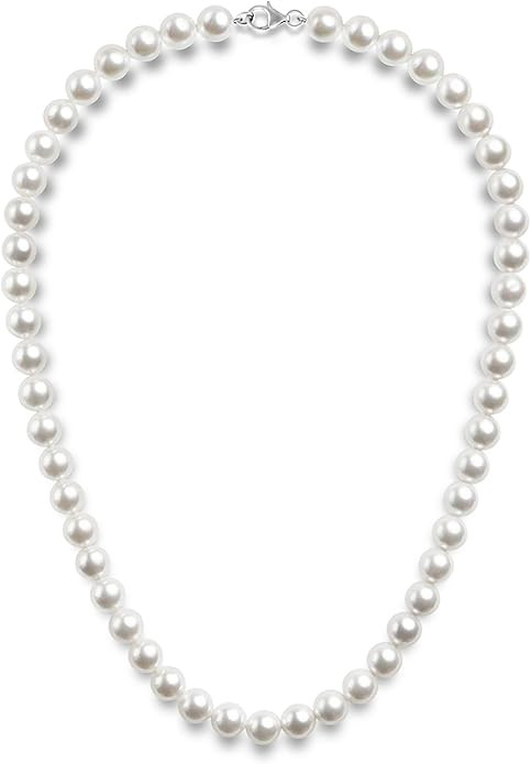 PAVOI 925 Sterling Silver Round White Simulated Shell Pearl Necklace Strand | Pearl Choker Neckla... | Amazon (US)