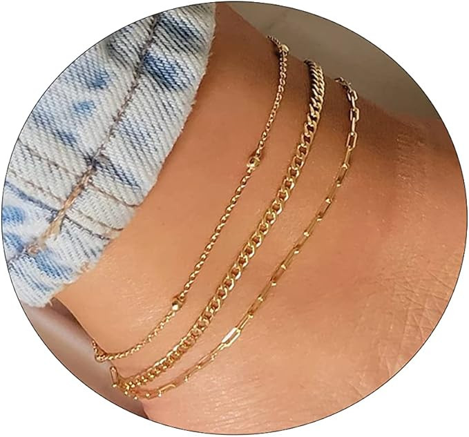 JECOMY Anklet for Women 14K Gold Plated Ankle Bracelets Silver Anklet Waterproof Pearl Cubic Zirc... | Amazon (US)