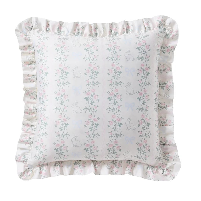 Bunny Ruffle 18" x 18" Decorative Pillow, White, Easter, by My Texas House | Walmart (US)
