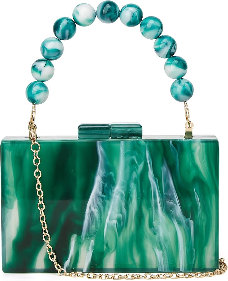 Acrylic Evening Handbag Beads Bag for Women Graceful Shoulder Bag Satchel Marble Clutch Purses fo... | Amazon (US)