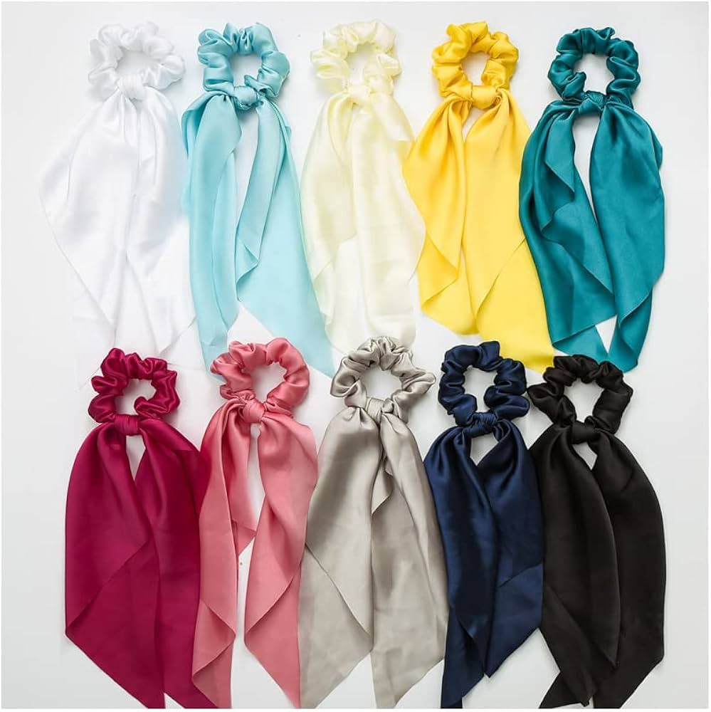 Silk Hair Scarf Scrunchies Satin Bow Scrunchie Hair Ribbon Scarf Ties Ponytail Holder Bunny Ear B... | Amazon (US)