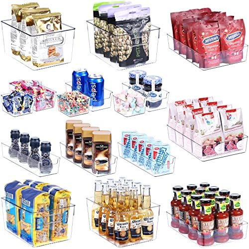 FOOYOO Refrigerator Organizer Bins -16 pcs Clear Fridge Storage Bin with Handles, Stackable Plastic  | Amazon (US)