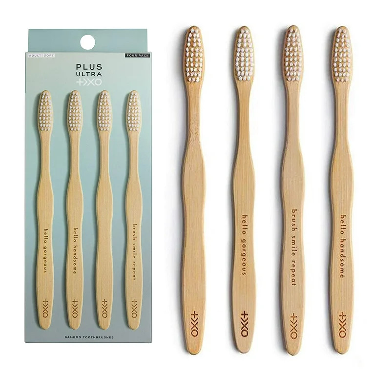 PLUS ULTRA Bamboo Toothbrush, BPA Free Soft Bristle All-Natural Toothbrush, Dentist-Approved, 4 P... | Walmart (US)